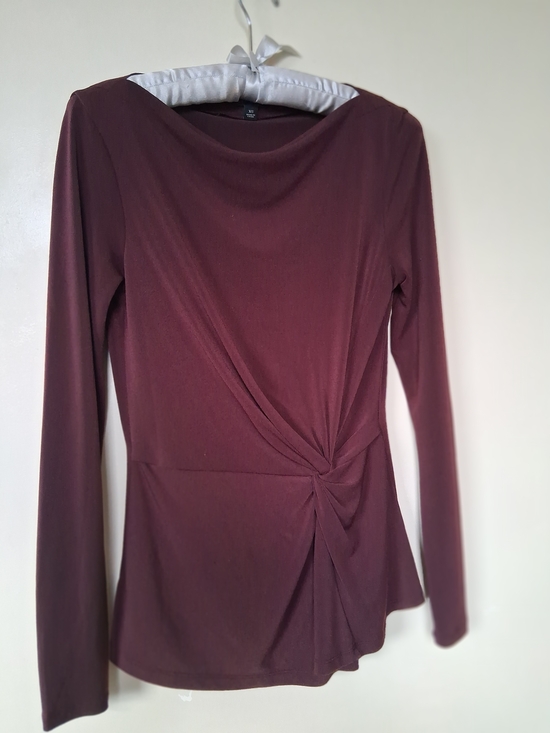 Ann Taylor Tops - Ann Taylor Long-Sleeve Twist-Front Top in Deep Wine